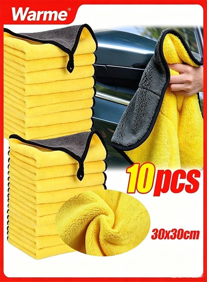 Warme 10PCS Microfiber Cleaning Towel Thick and Soft Drying Cloth, Car Body Washing Towels Double-Layer Cleaning Rags Car Accessories Car Wash Towel Detailing Cleaning Cloth Car Wash Drying Towel Super Absorbent Detailing Towel for Car/Windows/Screen/Kitchen 30x30cm - Image 1