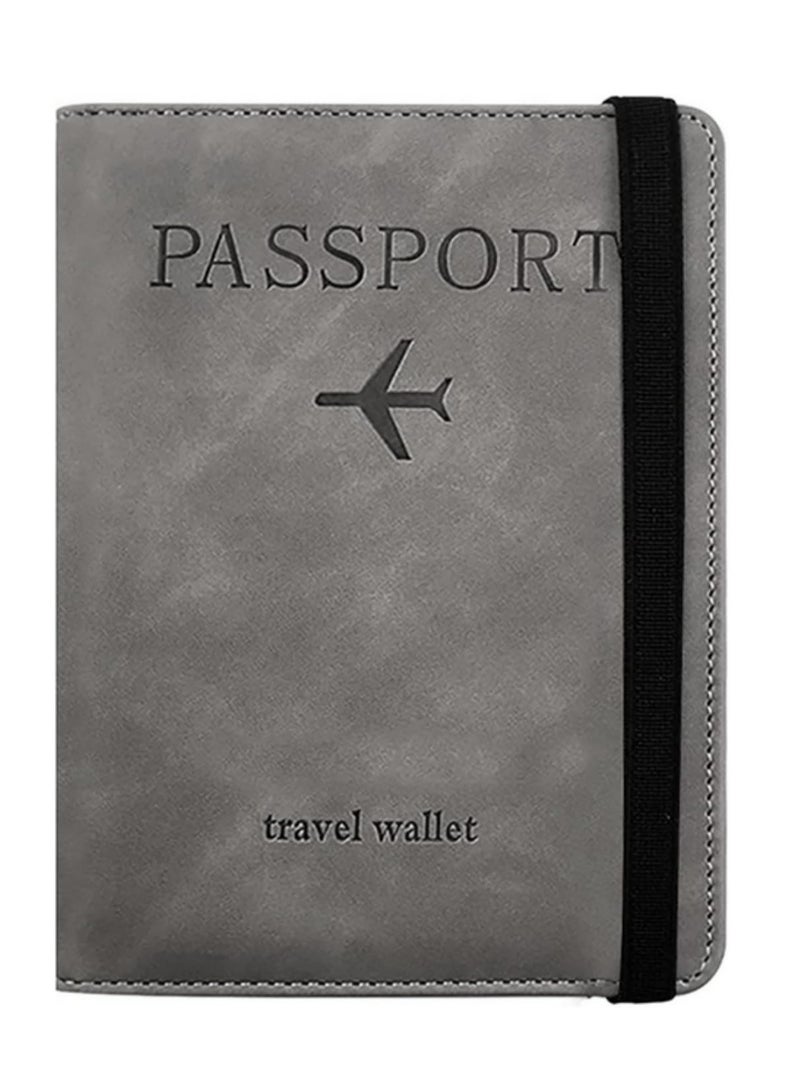 "غطاء حامل جواز سفر للسفر للنساء والرجال - محفظة واقية متعددة الشنط لبطاقات الائتمان والهوية والتذاكر - جلد PU عازل لموجات RFID - اللون رمادي" - Image 1