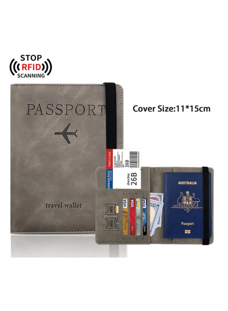 "غطاء حامل جواز سفر للسفر للنساء والرجال - محفظة واقية متعددة الشنط لبطاقات الائتمان والهوية والتذاكر - جلد PU عازل لموجات RFID - اللون رمادي" - Image 4