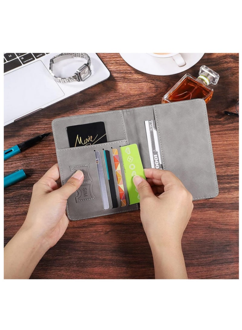 "غطاء حامل جواز سفر للسفر للنساء والرجال - محفظة واقية متعددة الشنط لبطاقات الائتمان والهوية والتذاكر - جلد PU عازل لموجات RFID - اللون رمادي" - Image 5