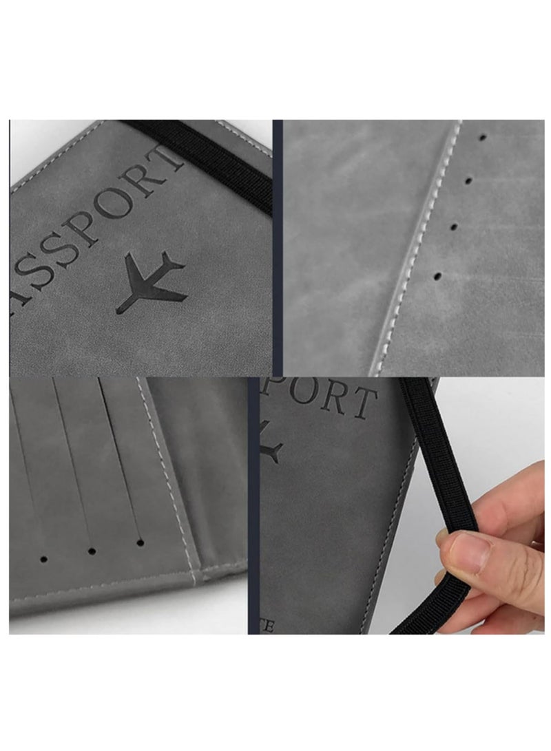 "غطاء حامل جواز سفر للسفر للنساء والرجال - محفظة واقية متعددة الشنط لبطاقات الائتمان والهوية والتذاكر - جلد PU عازل لموجات RFID - اللون رمادي" - Image 2