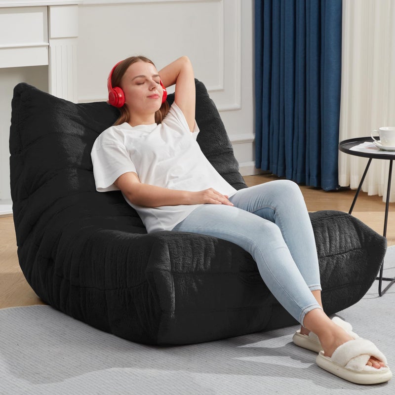 Hobestluk Bean Bag Chairs for Adults Giant Bean Bag Chair Memory Foam BeanBag Chair Bean Bag Sofa with Filler Faux Fur Fireside Beanbags Lazy Sofa for Living Room Bedroom Office (Black Plush, Single) - Image 3