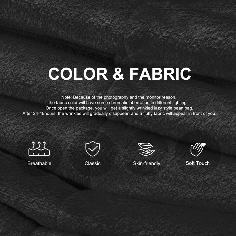 Hobestluk Bean Bag Chairs for Adults Giant Bean Bag Chair Memory Foam BeanBag Chair Bean Bag Sofa with Filler Faux Fur Fireside Beanbags Lazy Sofa for Living Room Bedroom Office (Black Plush, Single) - Image 4
