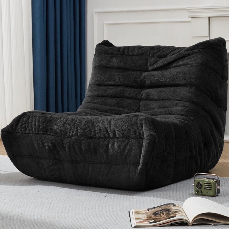 Hobestluk Bean Bag Chairs for Adults Giant Bean Bag Chair Memory Foam BeanBag Chair Bean Bag Sofa with Filler Faux Fur Fireside Beanbags Lazy Sofa for Living Room Bedroom Office (Black Plush, Single) - Image 1