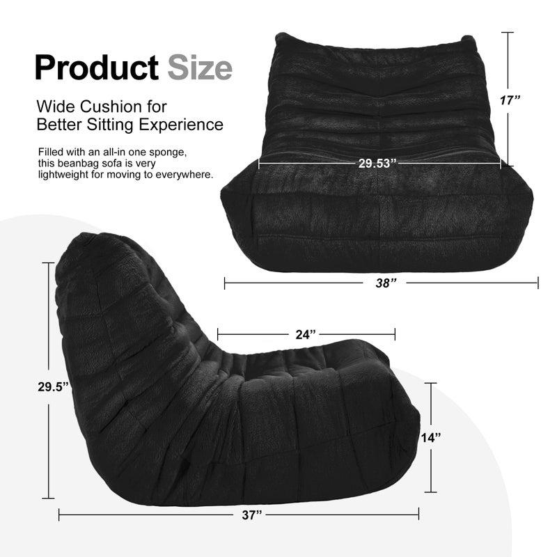 Hobestluk Bean Bag Chairs for Adults Giant Bean Bag Chair Memory Foam BeanBag Chair Bean Bag Sofa with Filler Faux Fur Fireside Beanbags Lazy Sofa for Living Room Bedroom Office (Black Plush, Single) - Image 2