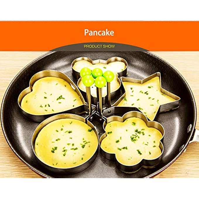 Beibi 5Pcs Fried Egg ShaperEgg Ring Or Pancake Patties 5Pcs Egg Ring Or PancakePatties Rings Shaped Fried Egg Mold Round Heart Pentagram Flower Household Kitchen Cooking - Image 4