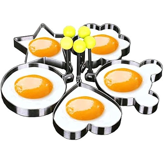 Beibi 5Pcs Fried Egg ShaperEgg Ring Or Pancake Patties 5Pcs Egg Ring Or PancakePatties Rings Shaped Fried Egg Mold Round Heart Pentagram Flower Household Kitchen Cooking - Image 2