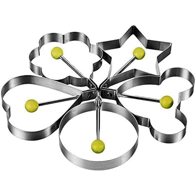 Beibi 5Pcs Fried Egg ShaperEgg Ring Or Pancake Patties 5Pcs Egg Ring Or PancakePatties Rings Shaped Fried Egg Mold Round Heart Pentagram Flower Household Kitchen Cooking - Image 3
