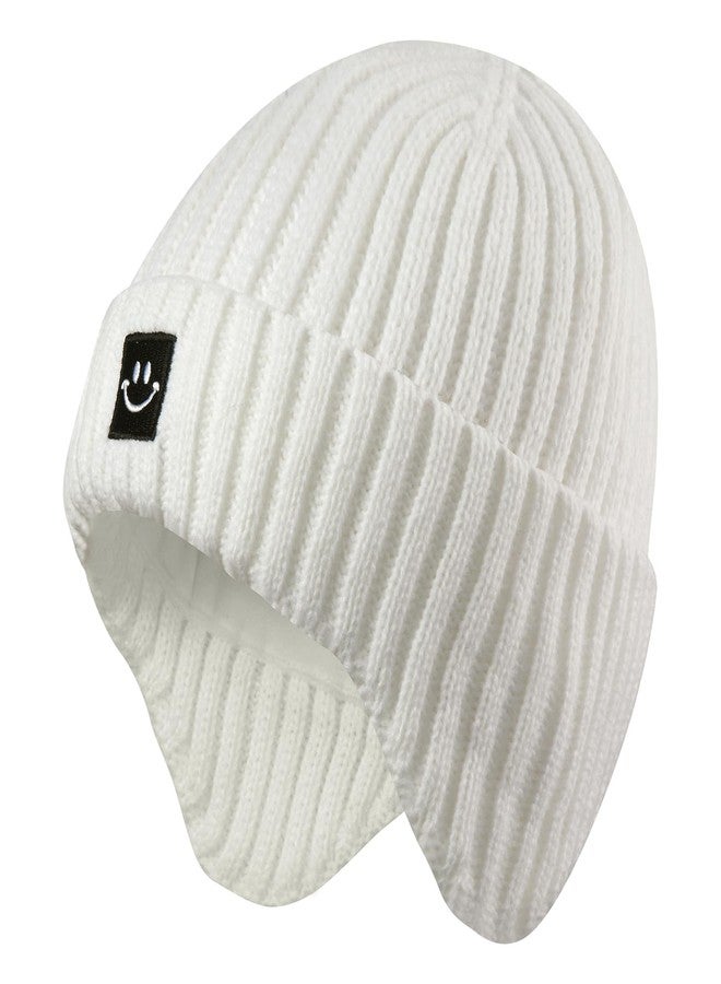 MaxNova Baby Winter Hat Toddler Beanie Hat Earflap Knit Cap for Boys Girls 0-8 Years, White a, 6-36 Months - Image 1