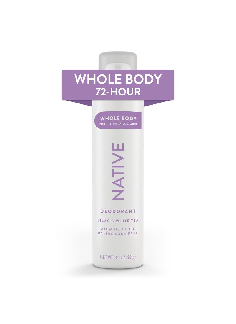 native Native Whole Body Deodorant Spray Contains Naturally Derived Ingredients, Deodorant for Women & Men | 72 Hour Odor Protection, Aluminum Free with Coconut Oil and Shea Butter | Lilac & White Tea 