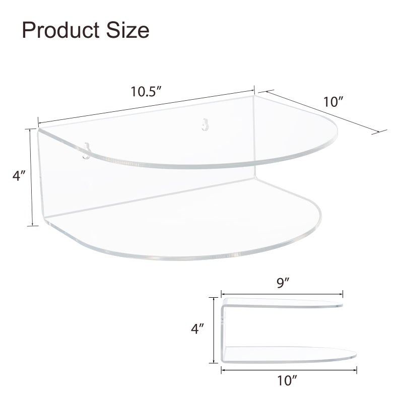 HMYHUM Acrylic Floating Nightstand Set of 2, Wall Mounted Bedside Table for Bedroom, Hanging, 8 lbs Load, 10.5" L x 10 "W x 4" H, Clear - Image 2