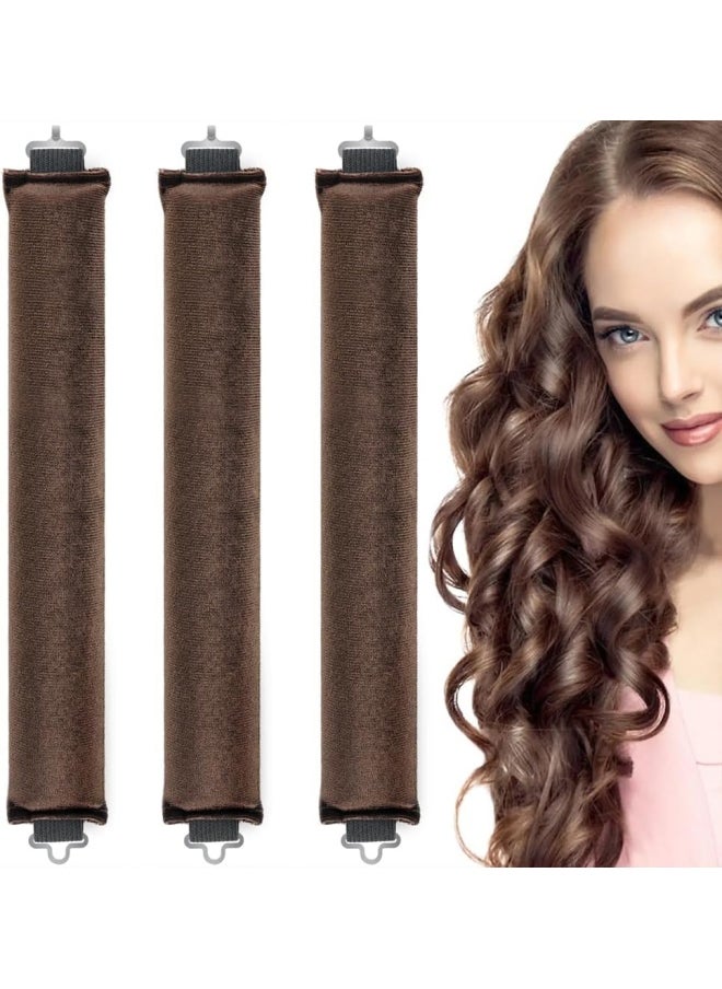 Premify Heatless Hair Curler, 3 Pieces Rods Set With Hooks,Soft Velvet Overnight Blowout Rods,Hair Curlers No Heat,Diy Heatless Curling Rod Set, Suitable For Long&Short,Straight&Curly Hair (Brown)  - Image 1