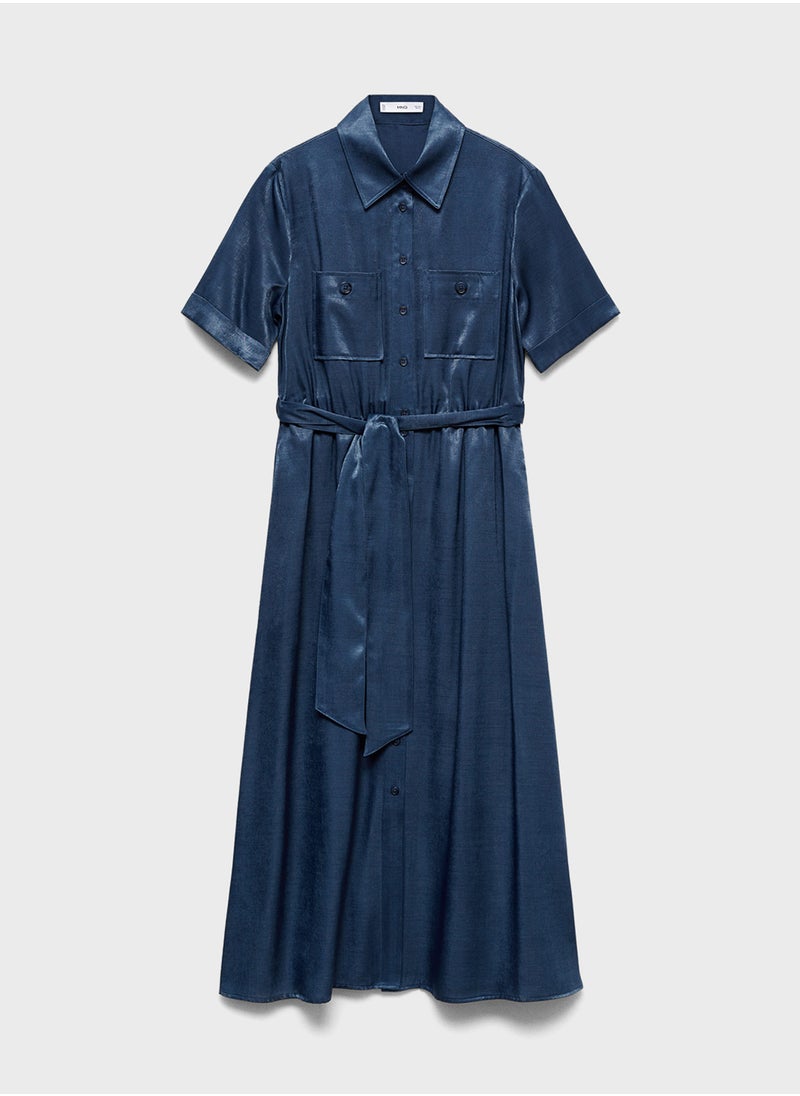 MANGO - Satin Shirt Dress - Image 1