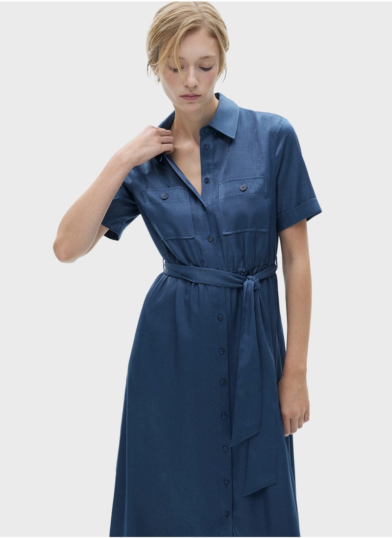 MANGO - Satin Shirt Dress - Image 1