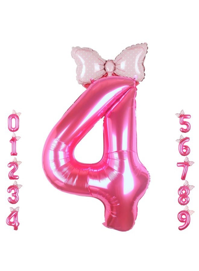 Kwuz 40 Inch Pink Number 4 Balloon with Mini Bow Balloon for Girls 4th Birthday Decorations, Pink Princess Doll Theme Birthday Party Decorations Supplies Favors - Image 1