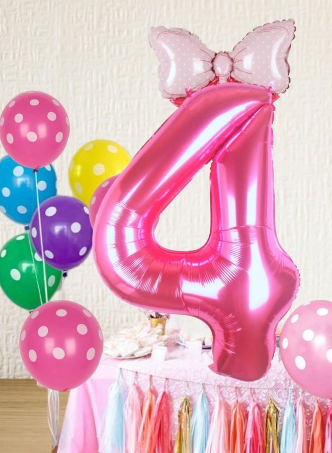Kwuz 40 Inch Pink Number 4 Balloon with Mini Bow Balloon for Girls 4th Birthday Decorations, Pink Princess Doll Theme Birthday Party Decorations Supplies Favors - Image 2