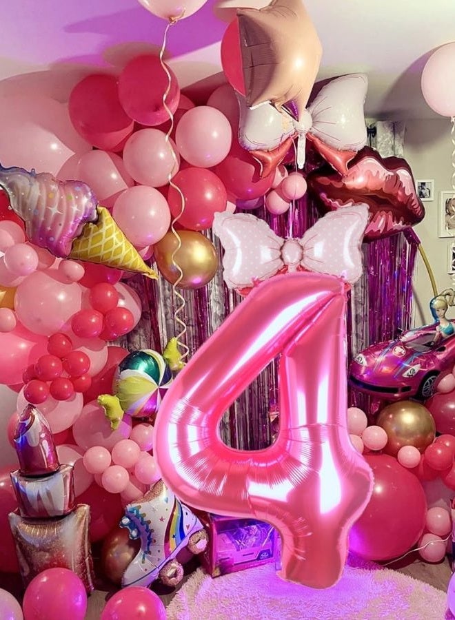 Kwuz 40 Inch Pink Number 4 Balloon with Mini Bow Balloon for Girls 4th Birthday Decorations, Pink Princess Doll Theme Birthday Party Decorations Supplies Favors - Image 4