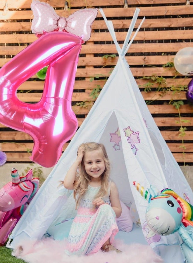 Kwuz 40 Inch Pink Number 4 Balloon with Mini Bow Balloon for Girls 4th Birthday Decorations, Pink Princess Doll Theme Birthday Party Decorations Supplies Favors - Image 5