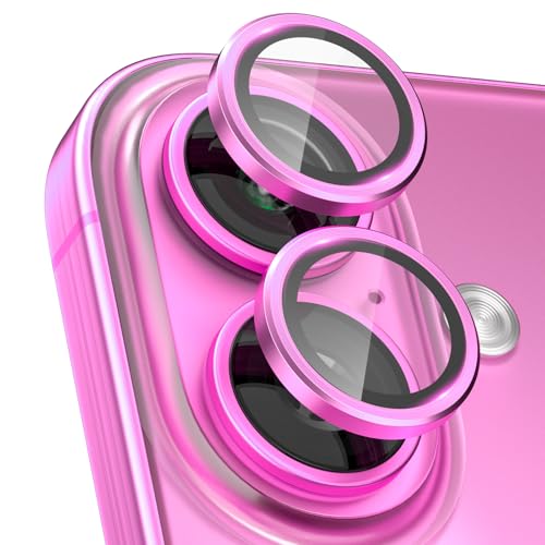 CloudValley for iPhone 16 /iPhone 16 Plus Camera Lens Protector, [1 Second Installaion] Ultra-HD Tempered Glass Cover, [Case-Friendly] Metal Lens Screen Protective Ring Accessories,Pink - Image 1
