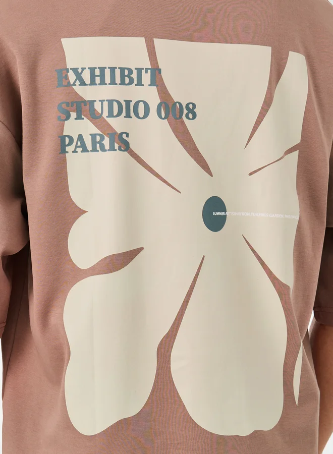 Styli Men Brown Floral Graphic Print Boxy T-Shirt