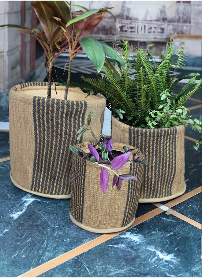 N & H Eco Friendly Handmade Cotton Fabric Planter Pots for Home Décor, Indoor Balcony, Living Room, Bedroom (Grey, Beige)  - Image 1
