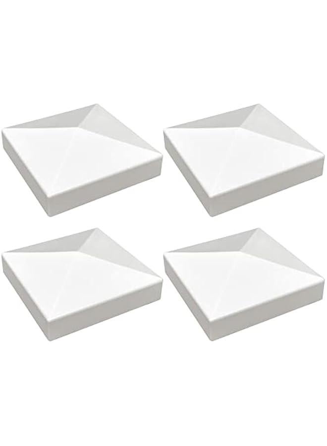 Arabest 4 Pack 4inch Vinyl Pyramid Style Fence Post Cap/Vinyl Post Caps for True 4 x 4 Fence- White PVC - Image 1