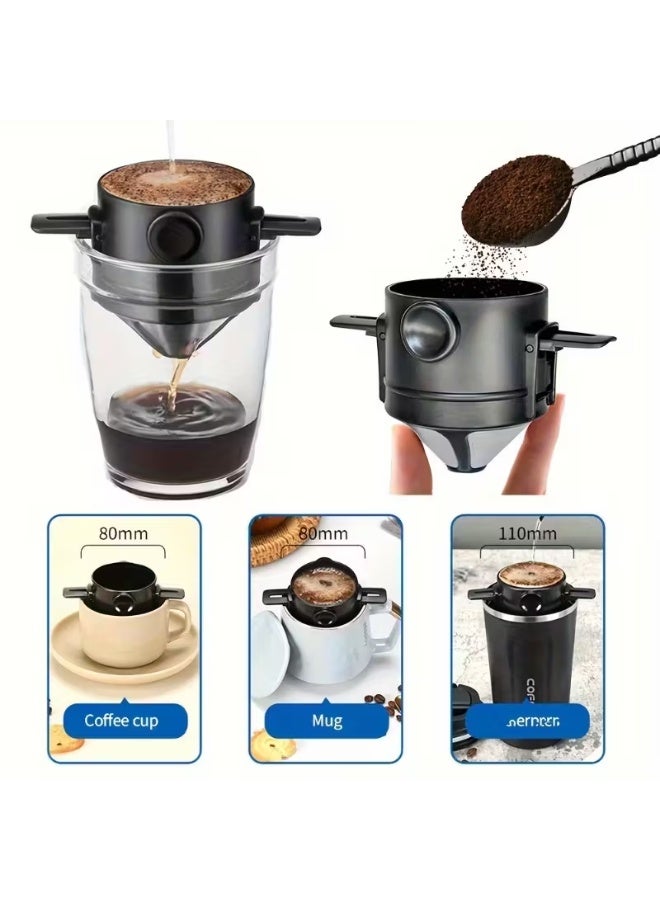 Portable Stainless Steel Reusable Coffee Filter with Foldable Dripper & Ear Hook – Easy-Pour Design with Storage, Perfect for Rich & Flavorful Brewing - Image 3