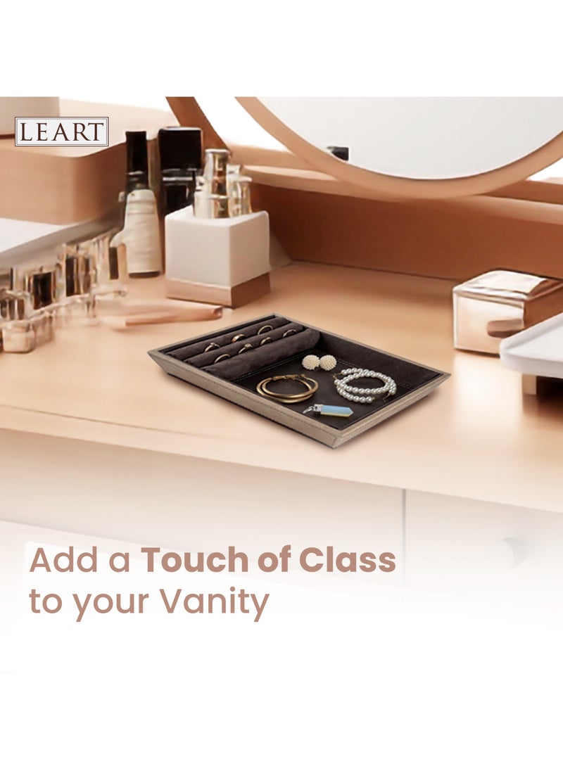 LeArt - Leather Jewelry Tray Organizer – Jewelry Organizer | Vanity Tray | Jewelry Organizer Tray | Desk and Bedside Catchall holder for Jewelry, Cosmetics, Keys, Coins, Watches (Brown) - Image 1