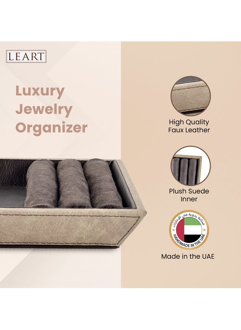 LeArt - Leather Jewelry Tray Organizer – Jewelry Organizer | Vanity Tray | Jewelry Organizer Tray | Desk and Bedside Catchall holder for Jewelry, Cosmetics, Keys, Coins, Watches (Brown) - Image 1