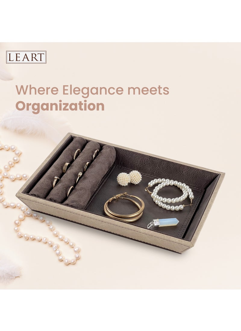 LeArt - Leather Jewelry Tray Organizer – Jewelry Organizer | Vanity Tray | Jewelry Organizer Tray | Desk and Bedside Catchall holder for Jewelry, Cosmetics, Keys, Coins, Watches (Brown) - Image 1