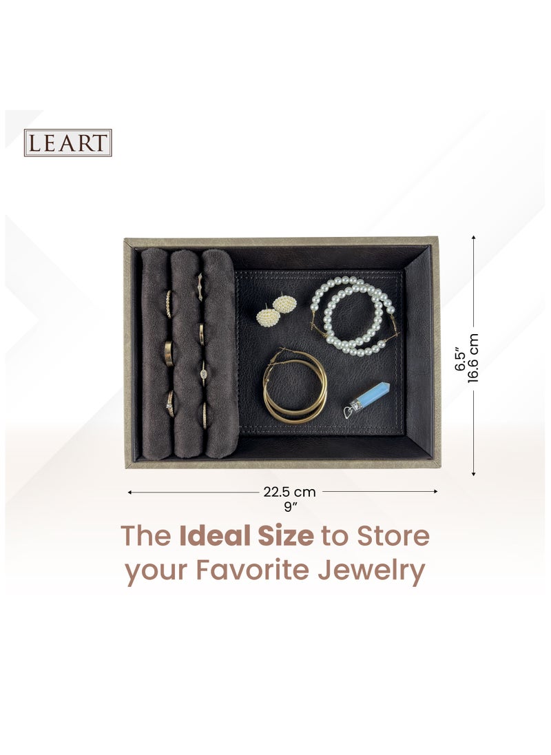 LeArt - Leather Jewelry Tray Organizer – Jewelry Organizer | Vanity Tray | Jewelry Organizer Tray | Desk and Bedside Catchall holder for Jewelry, Cosmetics, Keys, Coins, Watches (Brown) - Image 1
