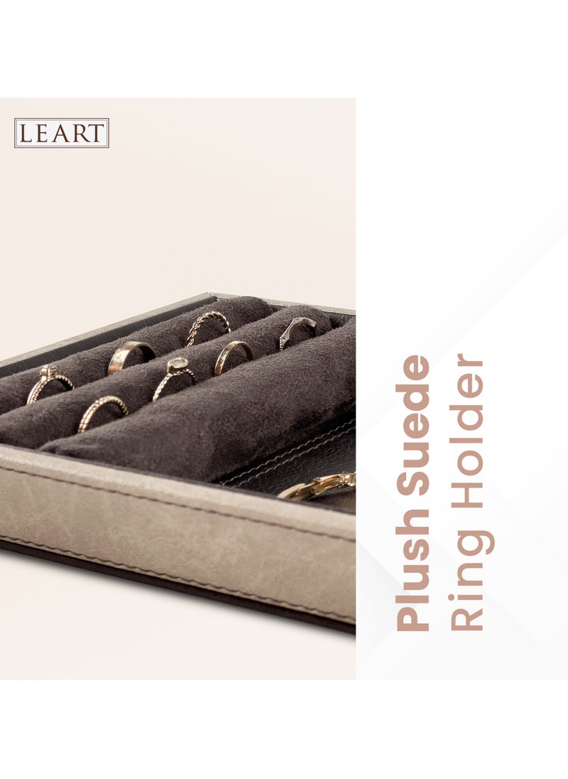 LeArt - Leather Jewelry Tray Organizer – Jewelry Organizer | Vanity Tray | Jewelry Organizer Tray | Desk and Bedside Catchall holder for Jewelry, Cosmetics, Keys, Coins, Watches (Brown) - Image 1