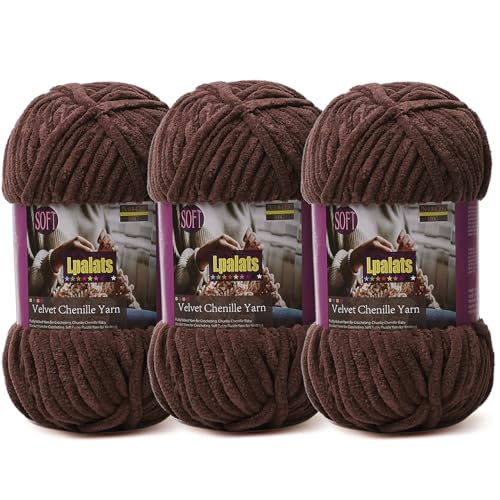 Lpalats Baby Blanket Yarn for Crocheting Soft - 3 Pack of 100g/3.5oz Chunky Chenille Yarn for Knitting Blankets Amigurumi - Super Bulky Yarns - 261 Yards Thick Plush Yarns (3, Dark Curry) - Image 1