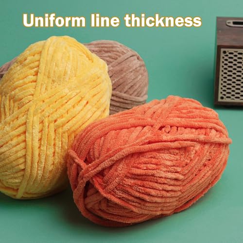 Lpalats Baby Blanket Yarn for Crocheting Soft - 3 Pack of 100g/3.5oz Chunky Chenille Yarn for Knitting Blankets Amigurumi - Super Bulky Yarns - 261 Yards Thick Plush Yarns (3, Dark Curry) - Image 5