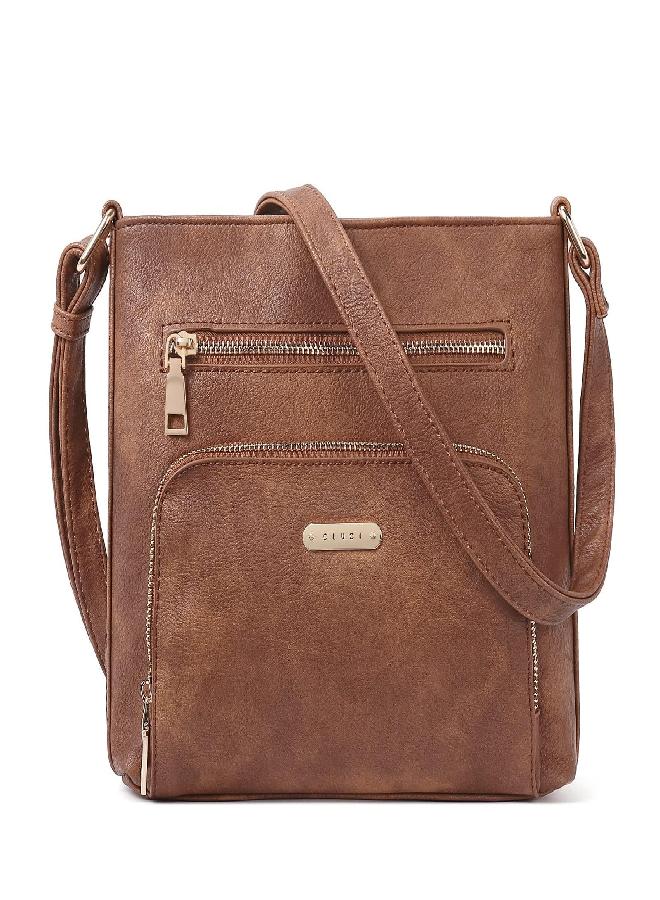 CLUCI CLUCI Crossbody Purse for Women Multi Pockets Bag Vegan Leather Small Shoulder Handbags Summer Travel Designer Vintage Ladies Brown  - Image 1