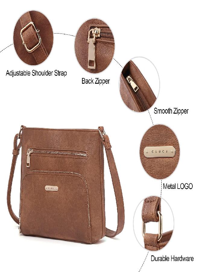 CLUCI CLUCI Crossbody Purse for Women Multi Pockets Bag Vegan Leather Small Shoulder Handbags Summer Travel Designer Vintage Ladies Brown  - Image 5