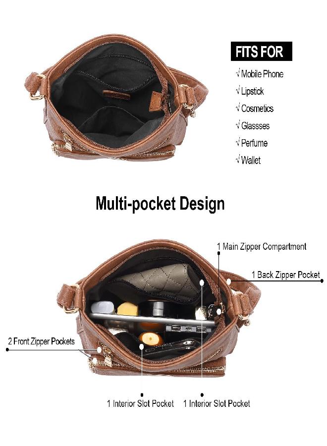 CLUCI CLUCI Crossbody Purse for Women Multi Pockets Bag Vegan Leather Small Shoulder Handbags Summer Travel Designer Vintage Ladies Brown  - Image 4