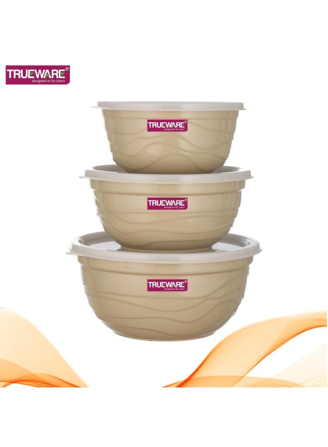 Trueware علب تخزين ترووير أوليفر، آمنة للاستخدام في الميكروويف وخالية من مادة BPA، مصنوعة من الفولاذ المقاوم للصدأ، للتخزين والتقديم، 3 علب (1000 مل، 1400 مل، 2200 مل) - كريمي - Image 2