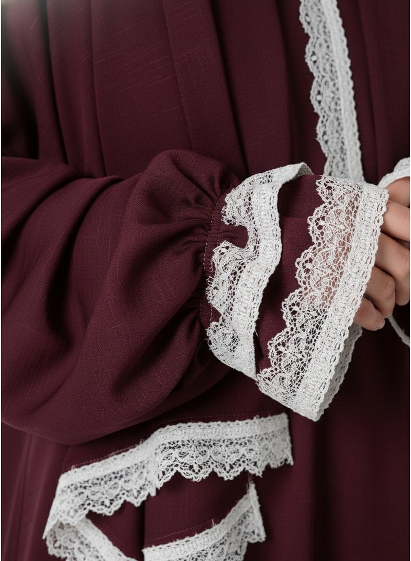 KESSAA Larin Women’s Premium Prayer Isdal – Luxury Silk-Cotton Full-Coverage Salah Dress with Integrated Head Scarf | Lightweight, Breathable, Modest Wear for Home, Travel & Mosque – Burgundy - Image 3