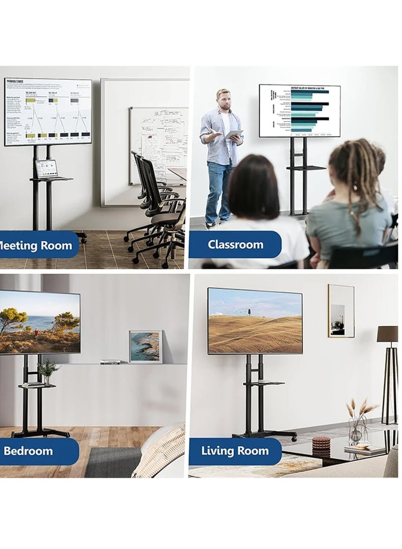 سكيل تك حامل تلفزيون متحرك بعجلات، مناسب لمقاسات من 32 إلى 65 بوصة، حامل تلفزيون أرضي قابل لتعديل الارتفاع - Image 4