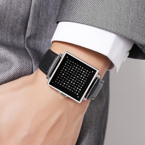 Gosasa Square Men's Luxury Watches Fashion Creative Multi - Functional Waterproof Wristwatch, Gold and Silver - Toned Leather Strap Gifts for Men (Silver) - Image 3