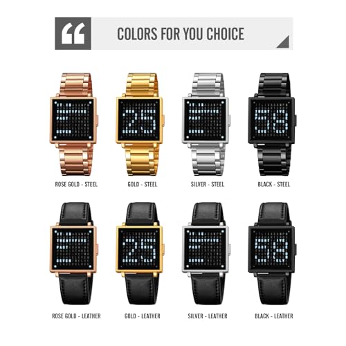 Gosasa Square Men's Luxury Watches Fashion Creative Multi - Functional Waterproof Wristwatch, Gold and Silver - Toned Leather Strap Gifts for Men (Silver) - Image 4