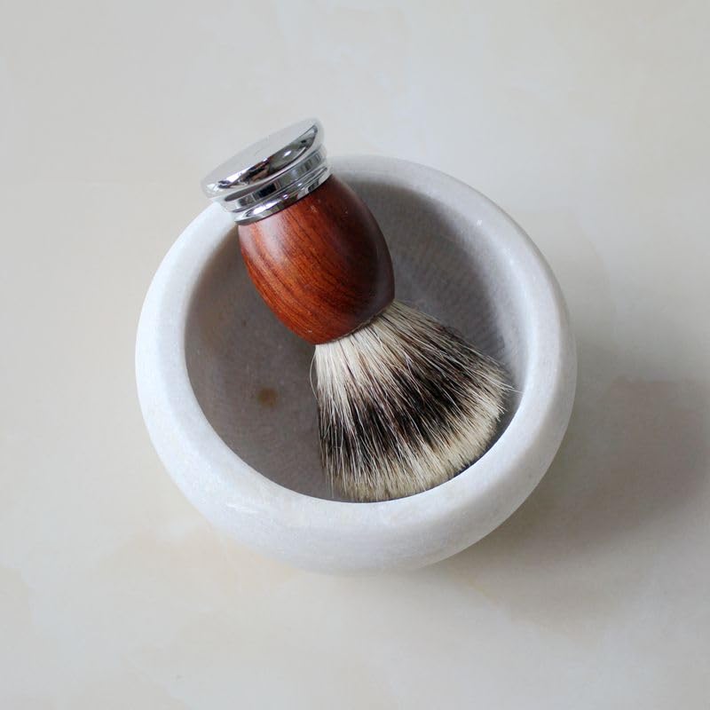 CHARMMAN Shaving Soap & Cream Bowl for Men, Natural White Marble Stone, Heat Preservation, Easier to Whip Up a Fantastic Foam with Interior Micro-ridges, Art of Shave Lather bowl â€¦ - Image 3