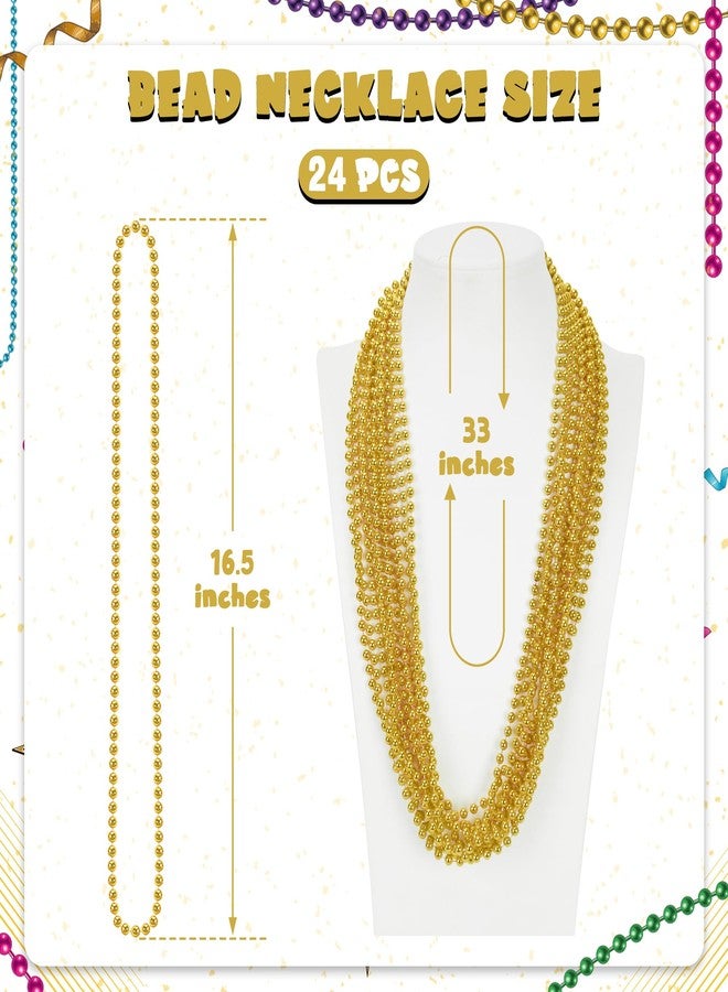 Huskein 24 PCS Gold Bead Necklace, 33" Mardi Gras Beads Bulk, Mardi Gras Beaded Necklace Accessories, Round Necklaces Parade Beads for Carnival Party Supplies Wedding Birthday - Image 2