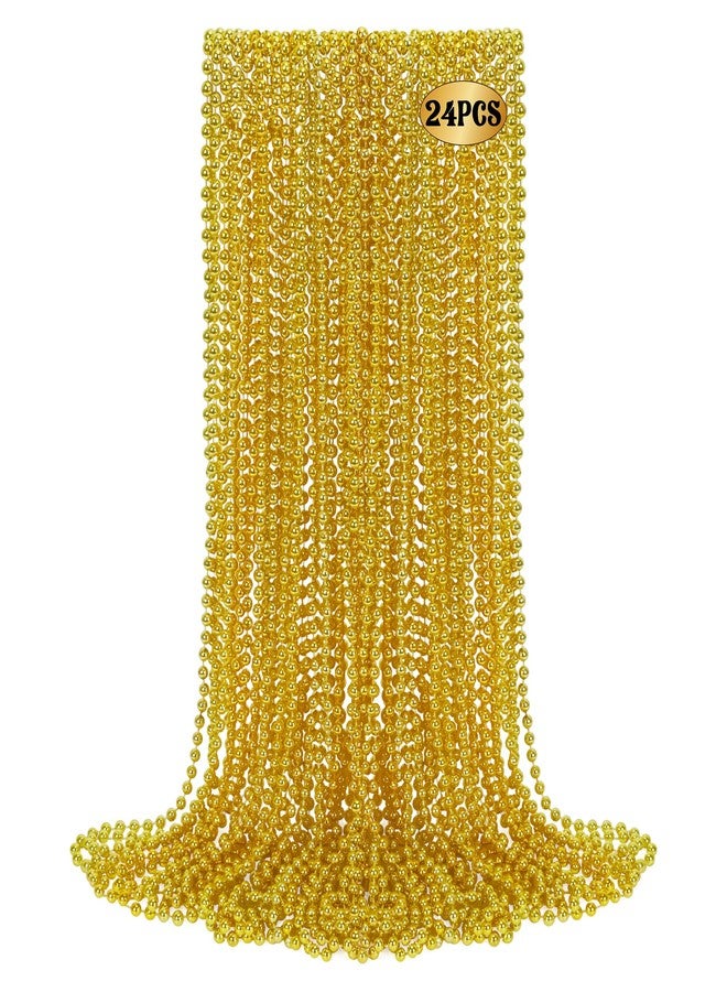 Huskein 24 PCS Gold Bead Necklace, 33" Mardi Gras Beads Bulk, Mardi Gras Beaded Necklace Accessories, Round Necklaces Parade Beads for Carnival Party Supplies Wedding Birthday - Image 1
