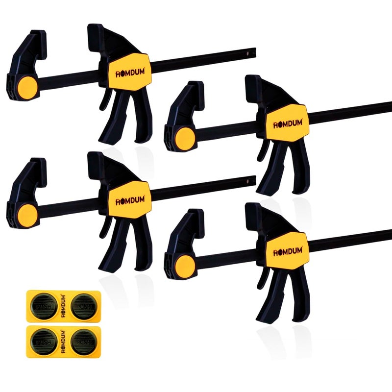 Homdum مشبك بار سريع 12 بوصة | مشبك من نوع F بيد واحدة | 150x 60 مم | موصل مشبك للمشاريع الأكبر | مقبض نايلون ومقبض مطاطي | محول بار سريع لمشاريع النجارة عبوة من 4 قطع - Image 1