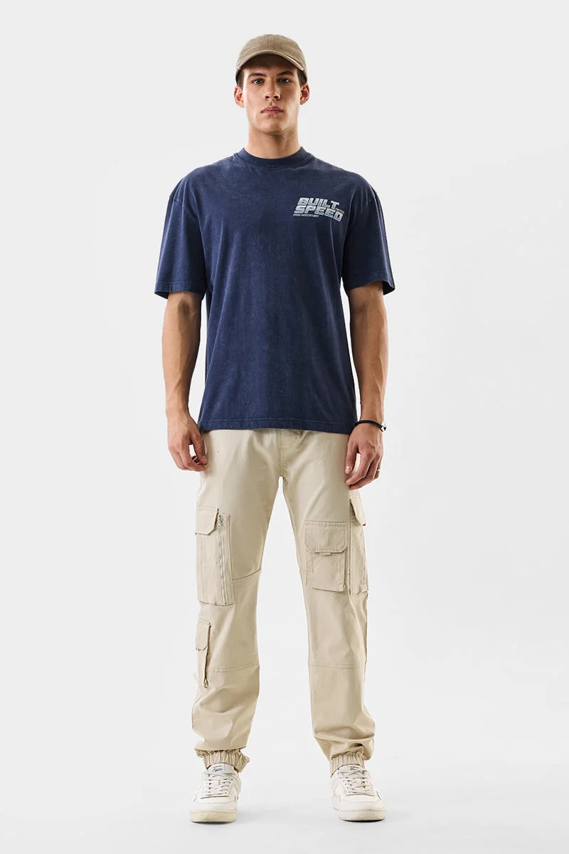 SNITCH Beige Solid Regular Fit Streetwear Cargo