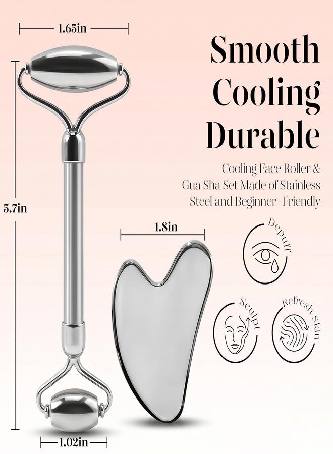 BAIMEI Stainless Steel Gua Sha & Face Roller Set, Facial Massage Tool for Face, Neck and Body, Cooling Metal Skin Care Tools for Depuffing Routine, Self Care Gift for Women - Image 2