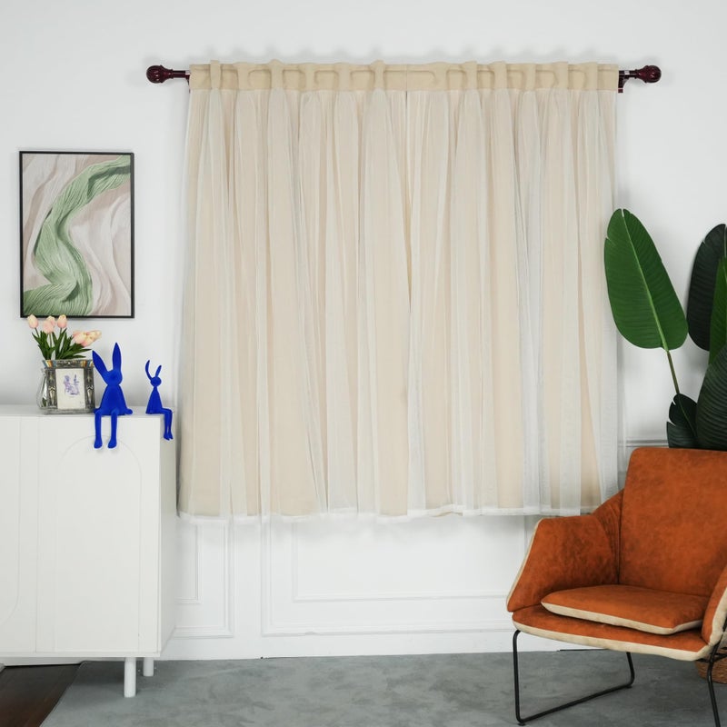 INLINAS Beige Blackout Curtains with Sheer Overlay - Back Tab and Rod Pocket Thermal and Noise Reduction Panels for Bedroom and Living Room Light Blocking and Energy Saving, 52 x 63 Inches, Set of 2 - Image 2