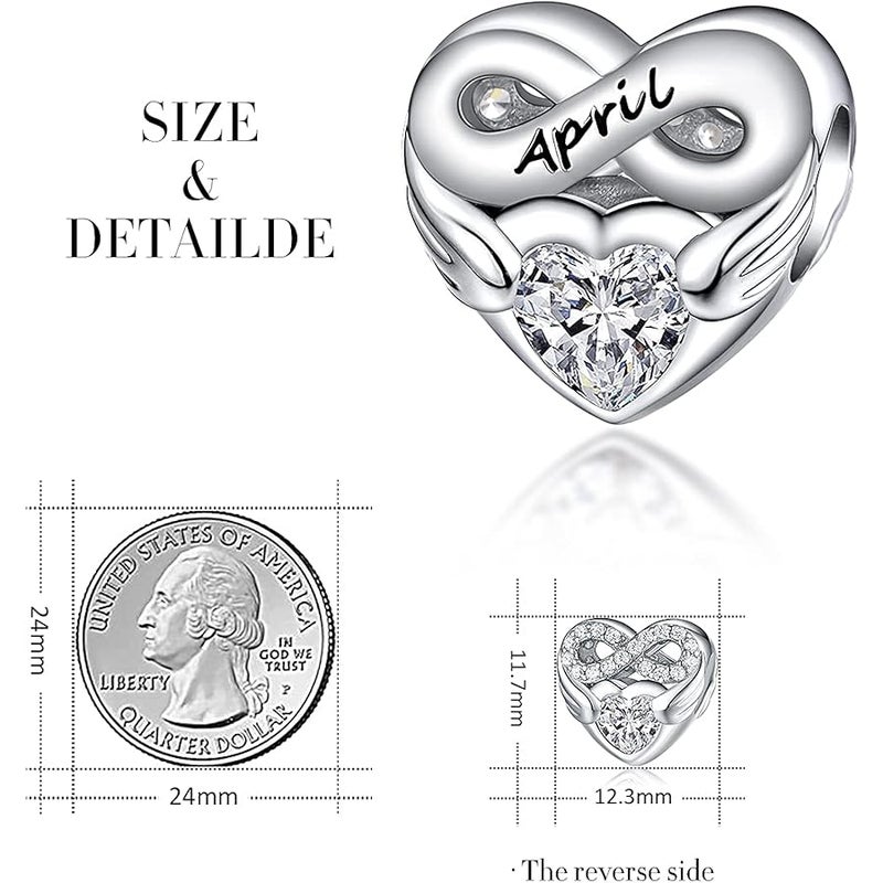 Forever Queen Birthstone Charms for Charms Bracelet- 925 Sterling Silver Love Heart Beads Infinite Love Charms, Happy Birthday Charms for Bracelet and Necklace - Image 2